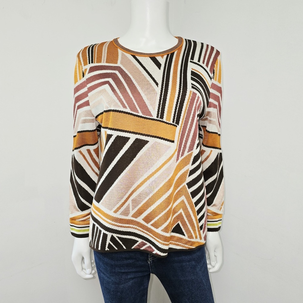 Marc Cain Germany Top Pullover Geometric Knit Artsy Size N4 UK14 US 10 Stretch